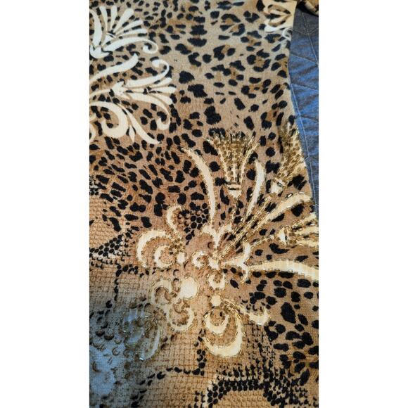 Peck & Peck Size XL (FITTED) Animal Leopard Print V Neck Embellished Sweater - Picture 2 of 8